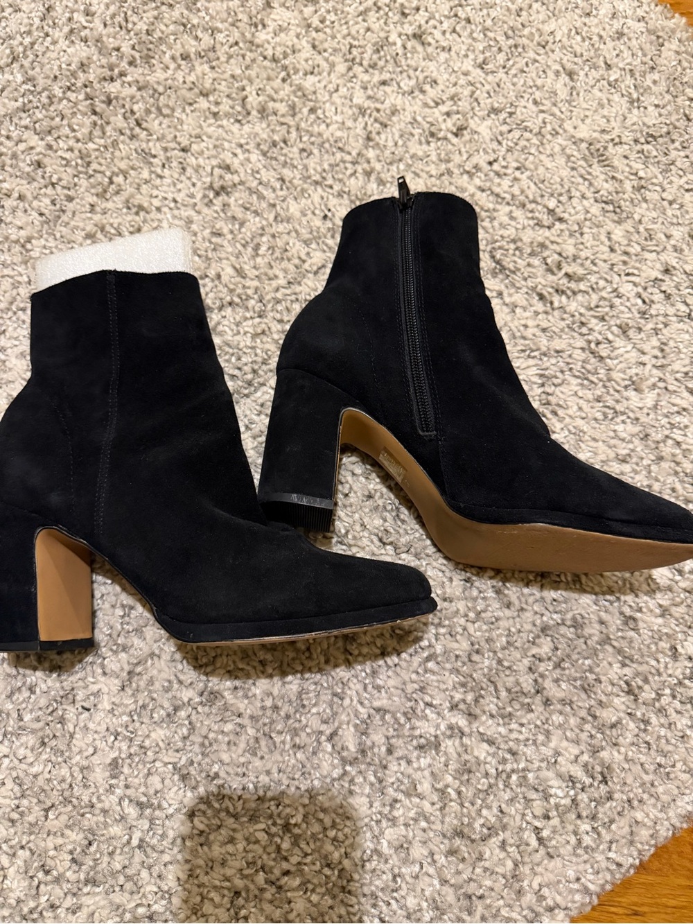 Women's Black Suede Block Heel Ankle Boots